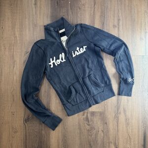 SOLD Y2K Hollister Navy Zip Up with Embroidered Sleeve